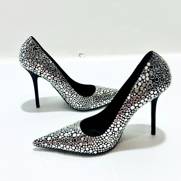 Versace Pumps 40/US 10 Black Crystal Embellished Leather Heel NIB $1,450 - Picture 9 of 14